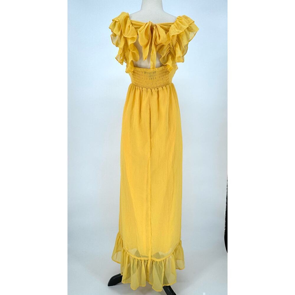Elegant Yellow Ruffle Dress - Picture 3 of 9